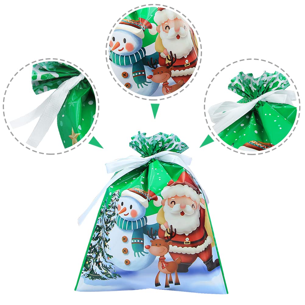 Lot de 35 sacs cadeaux de Noël avec cordon de serrage, tailles assorties, sacs cadeaux de Père Noël, sacs à friandises avec ruban à nouer en 4 tailles et 8 motifs pour famille, amis, enfants pour
