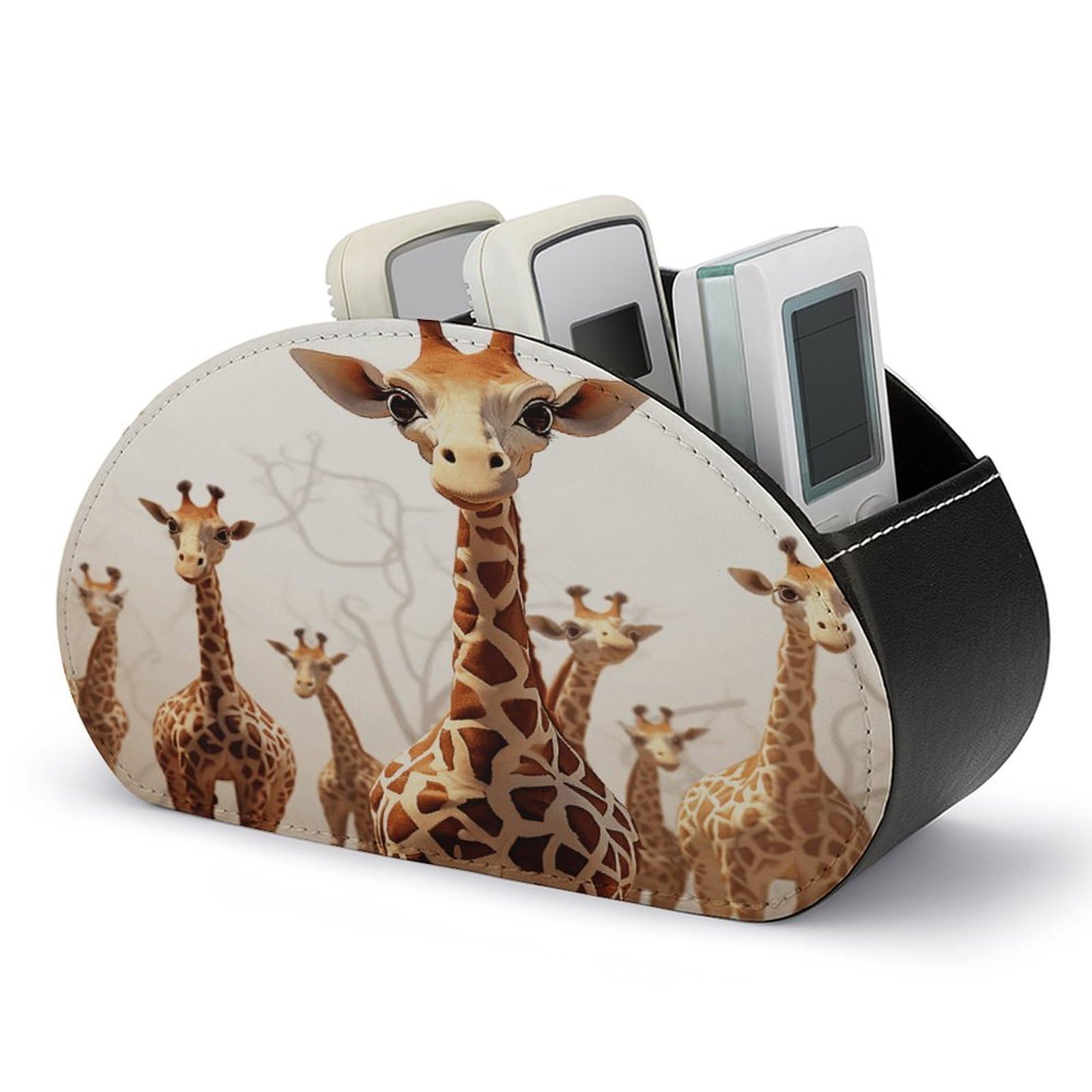 FekiLoot Cute Cartoon Funny Giraffes Remote Control Holder, PU Leather Remote Control Organizer Box Stationery Remote Control Box Desk Storage Organizer for DVDs,Glasses,Pens,Media Players