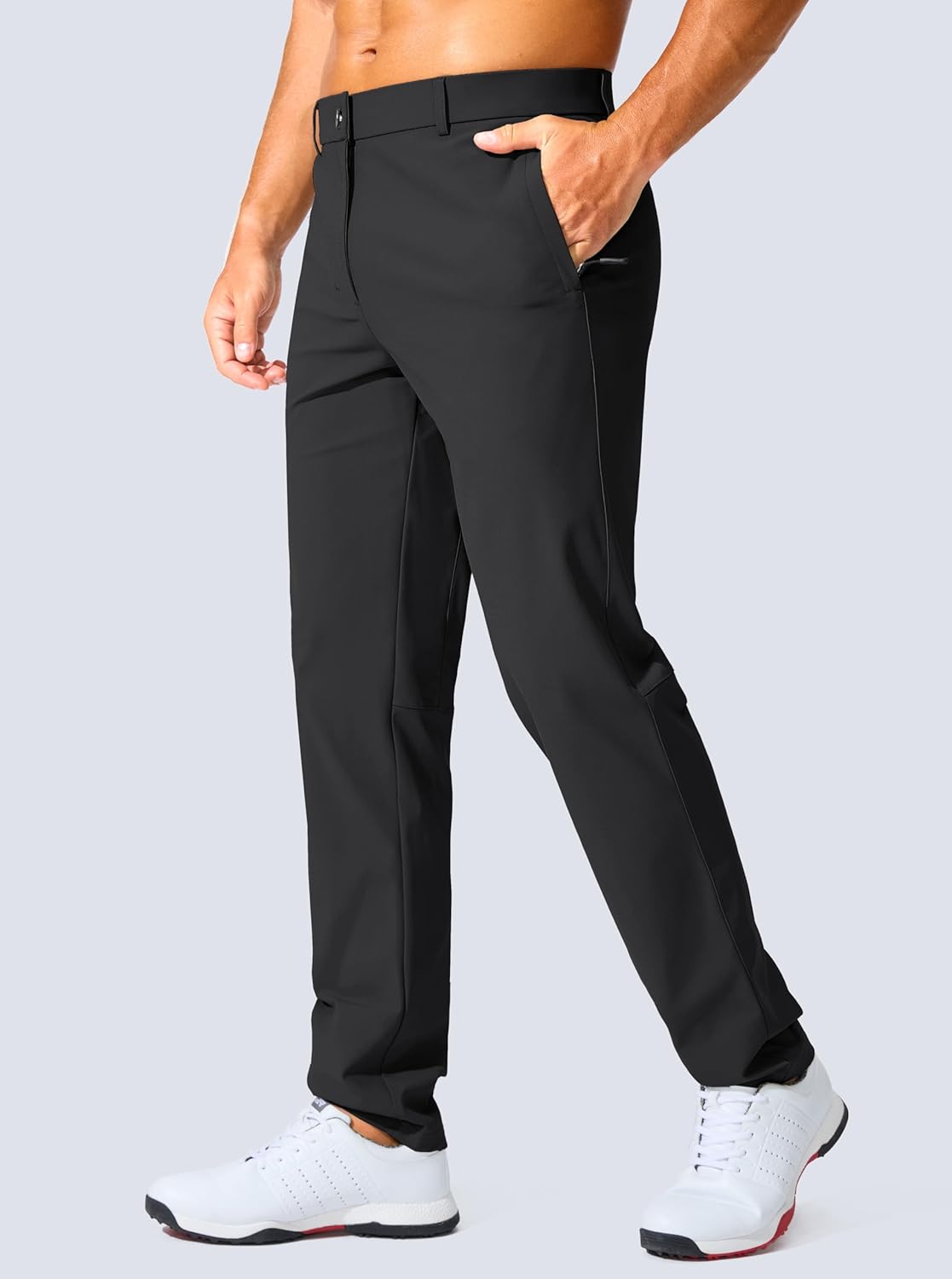 Men's Golf Pants - 30"/32"/34" Slim Fit Stretch Lightweight Dress Pants for Men with Zipper Pockets Casual Work(Black,W30 L34) - Image 2