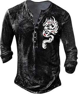 Herren-T Shirt,Henley-Kragen Mit Knöpfen Herren Langarm Kompressionsshirt Muster Drucken Outdoor Langarm Hemd Long Sleeved...