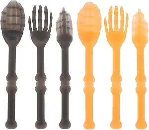 DOITOOL Serving Spoons 2 Set Halloween Salad Spoons Skeleton Hands Salad Tongs Halloween Kitchen Tableware Set Halloween Spoon Salad Tong for Home Party Kitchen (Black, Orange) Skeleton Hands