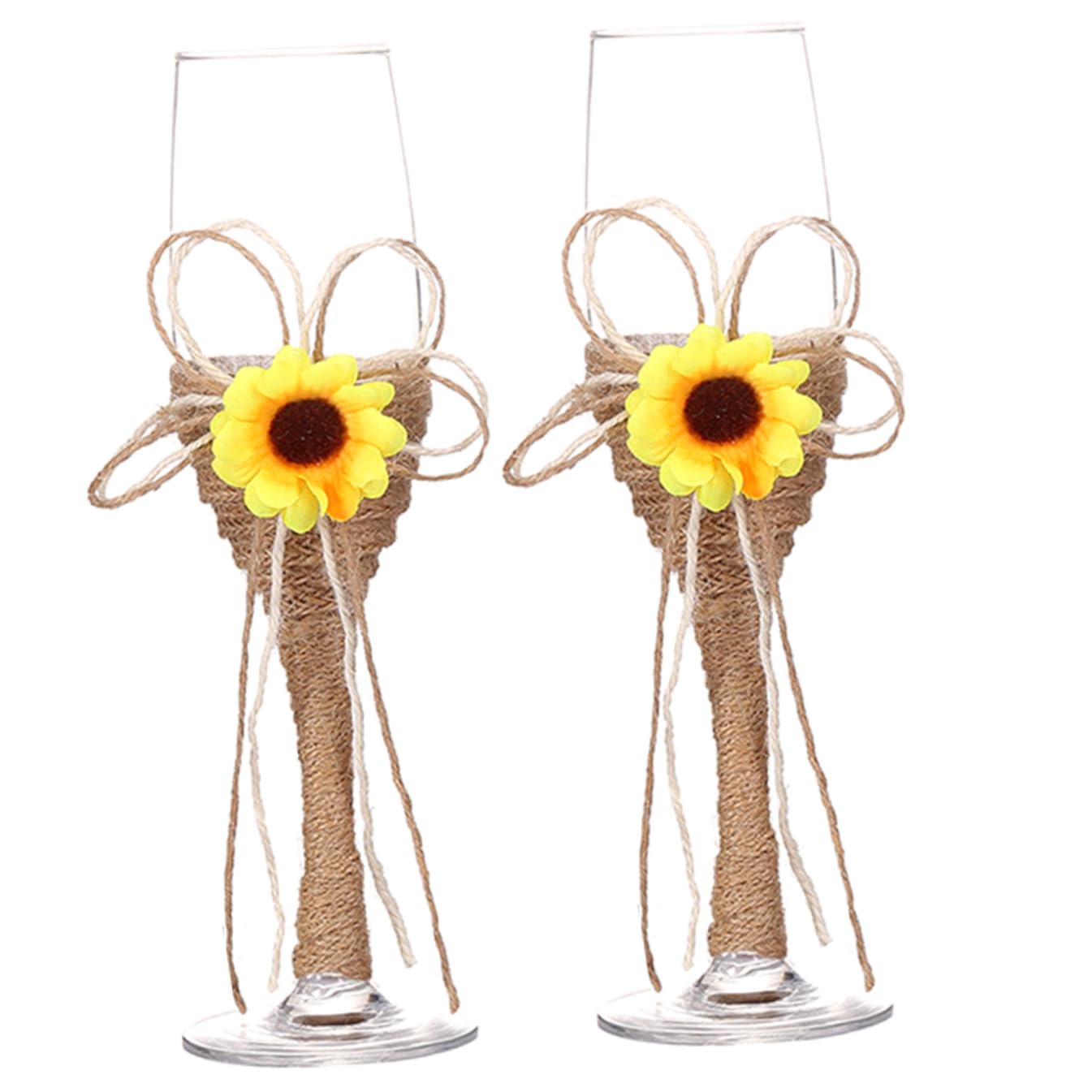 Verres à vin de mariage avec corde et motif tournesol pour fête à la maison