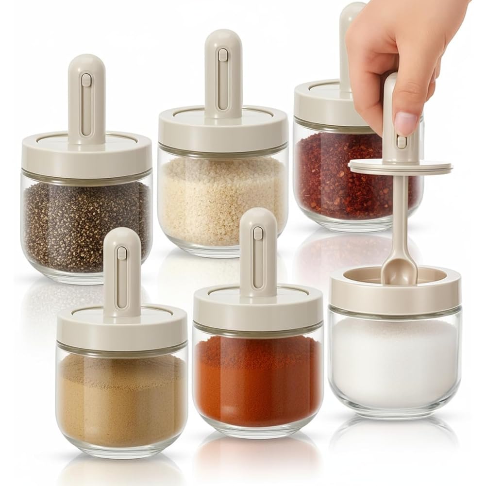 Hndhbfgrt Salt Jar 2set Seasoning Bottle Sealed Moisture-Proof Expandable Lid Spoon Kitchen Supplies Pepper Shaker Spice