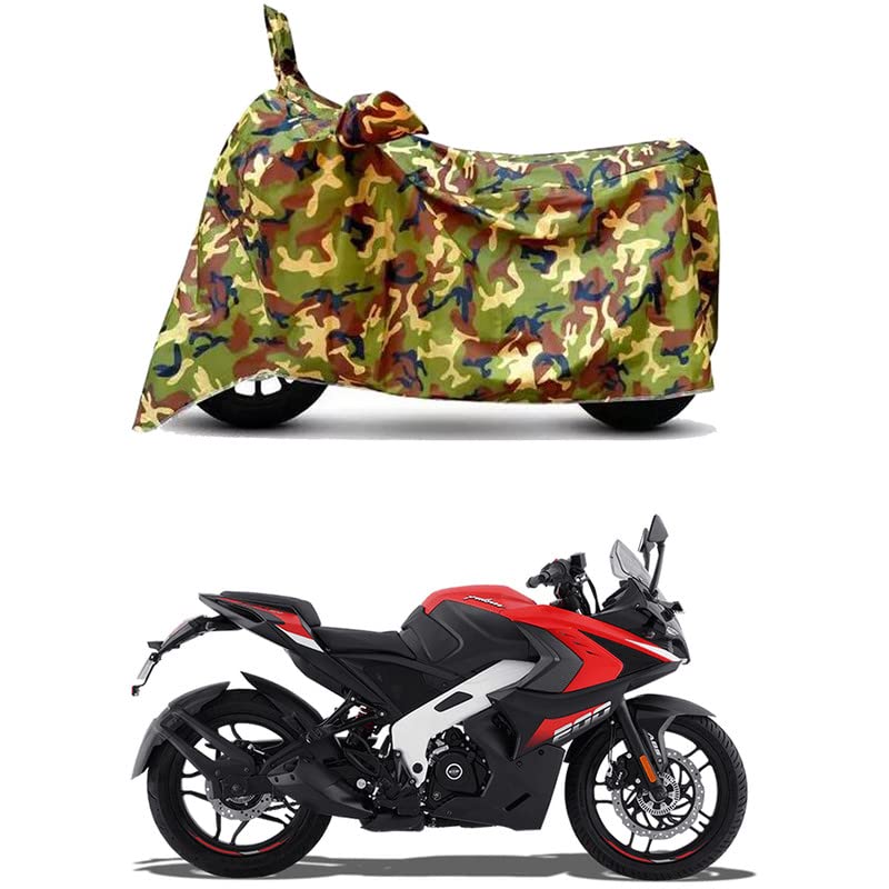 Image of Waterproof 100% PVC Coated Bike Scooty Two Wheeler Body Cover Compatible for Bajaj Pulsar RS 200 /UV-Rays /Heat Protection /Birds Dropping /Scratchproof /Dust Proof [6X6 Jungle Print]