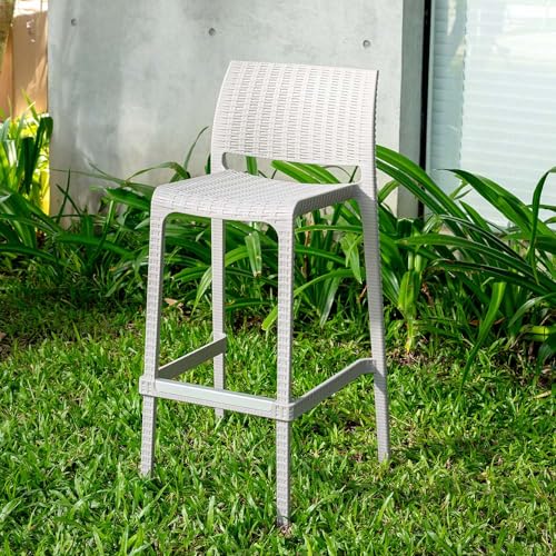 Lagoon Rue Butaco de Bar, Set de 2, Taburete inyectado en polipropileno, Fibra de vidrio, Protección UV, Altura 102 cm, Apilable, Con respaldo y reposapiés, para sala de fiestas, patio, cocina y bar (Negro Grafito) miniatura 7