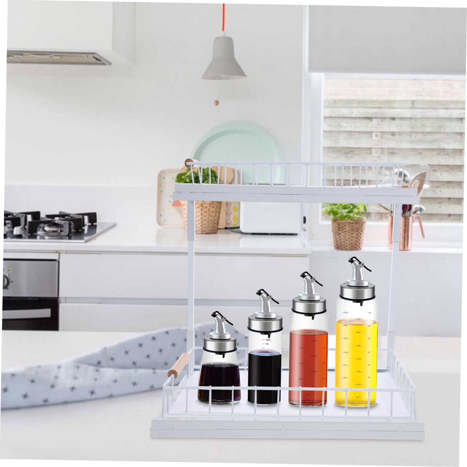 COLLBATH Organizer Capiente Sottolavello Cucina a 2 Livelli Estraibile e Scaffale Porta in Acciaio al Carbonio Bianco Pratico Spezie