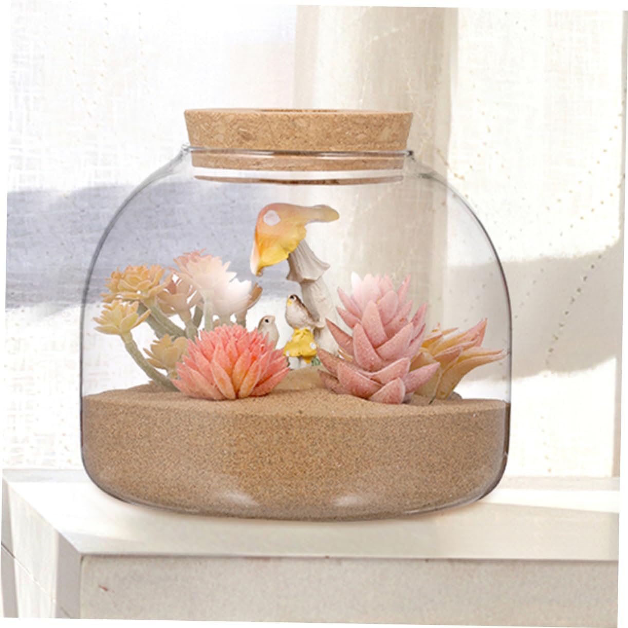 Glass Micro-landscape Bottle with Wood Stopper Diy Succulent Plant Bottle Multi-purpose Ecosystem Jar