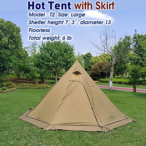 Image of Preself 3 Person Lightweight Tipi Hot Tent with Fire Retardant Flue Pipes Window Teepee Tents for Family Team Outdoor Backpacking Camping Hiking (Khaki T2 Large)