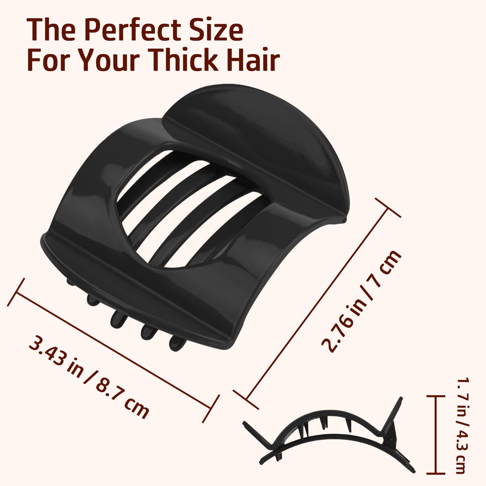 Flat Hairs Claw Clip, 6 PCS Duckbill Hair Clips for Women Non-Slip Strong Hold Matte Russet Tangerine, Beige, Black, Tan - Image 3
