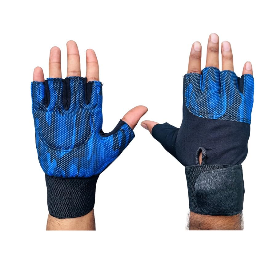 Image of Body Smith Unisex Blue Gym Gloves with Wrist Suppor