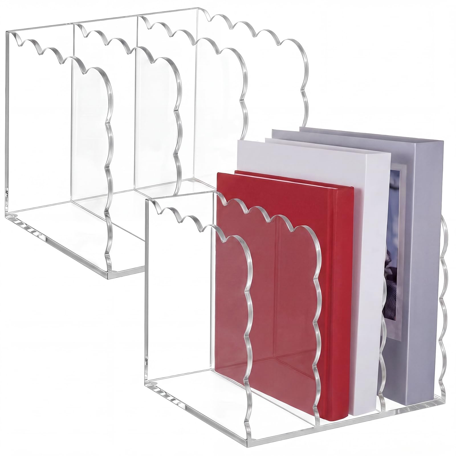 2 Pcs Scalloped Acrylic Magazine Holder, File Organizer, Standard Style