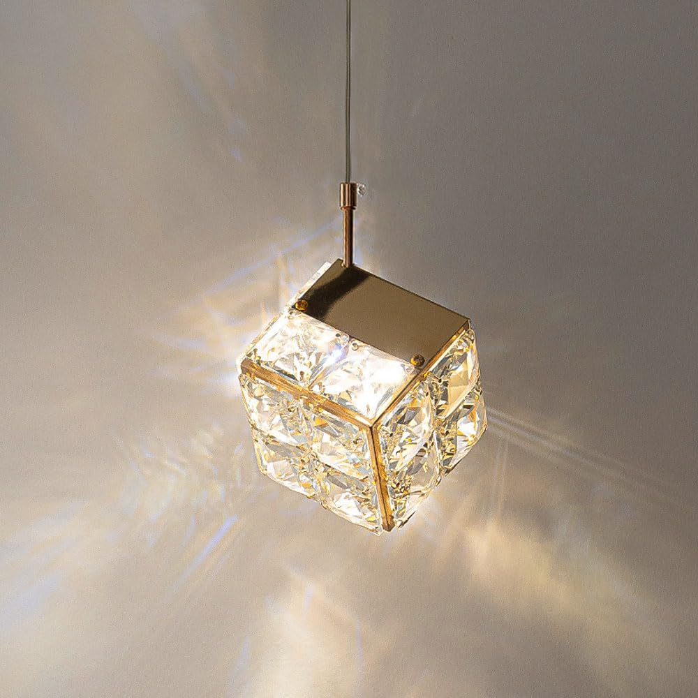 Lustre de ferme moderne en cristal doré à 3 couleurs pour îlot de cuisine et salon