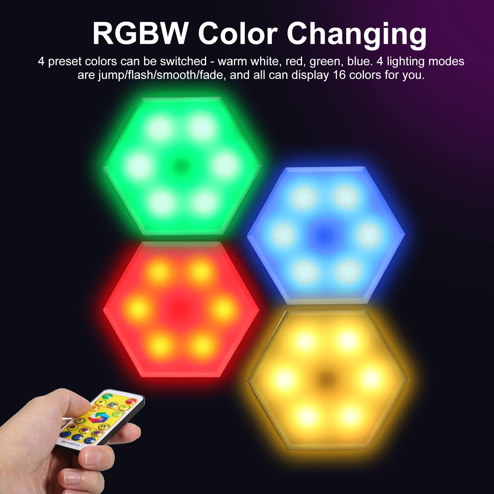 Neoglint 6 Luci Esagonali RGB Per Armadietto &ndash; Cambio Colore, Telecomando, Timer E Ricaricabili