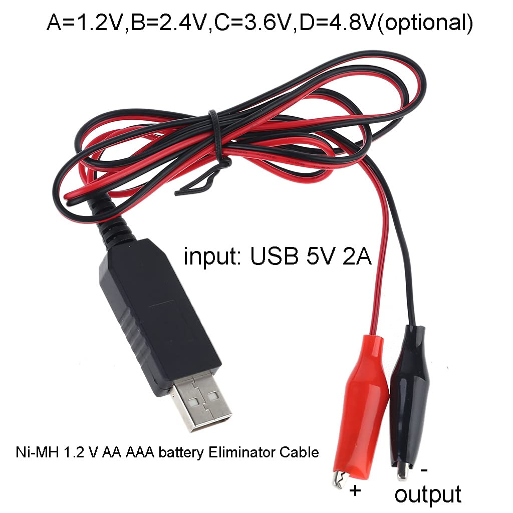 Cavo di alimentazione USB da 5 V a 1,2 V, 2,4 V, 3,6 V, 4,8 V, sostituisce 1-4 batterie Ni-MH NiCd AA ricaricabili da 1,2 V, in plastica