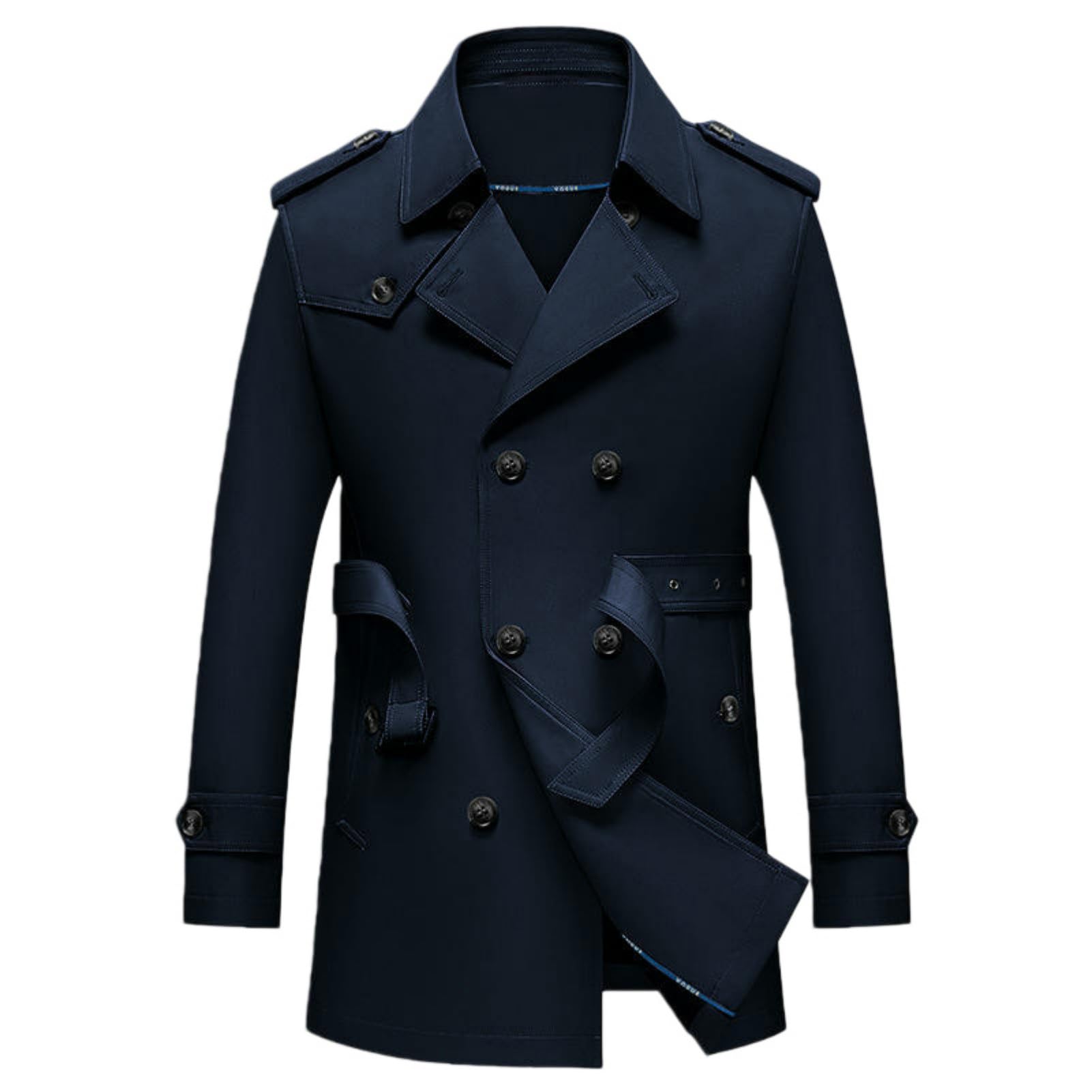 Gabardina corta azul marino hombre L de doble botonadura sofisticada 8