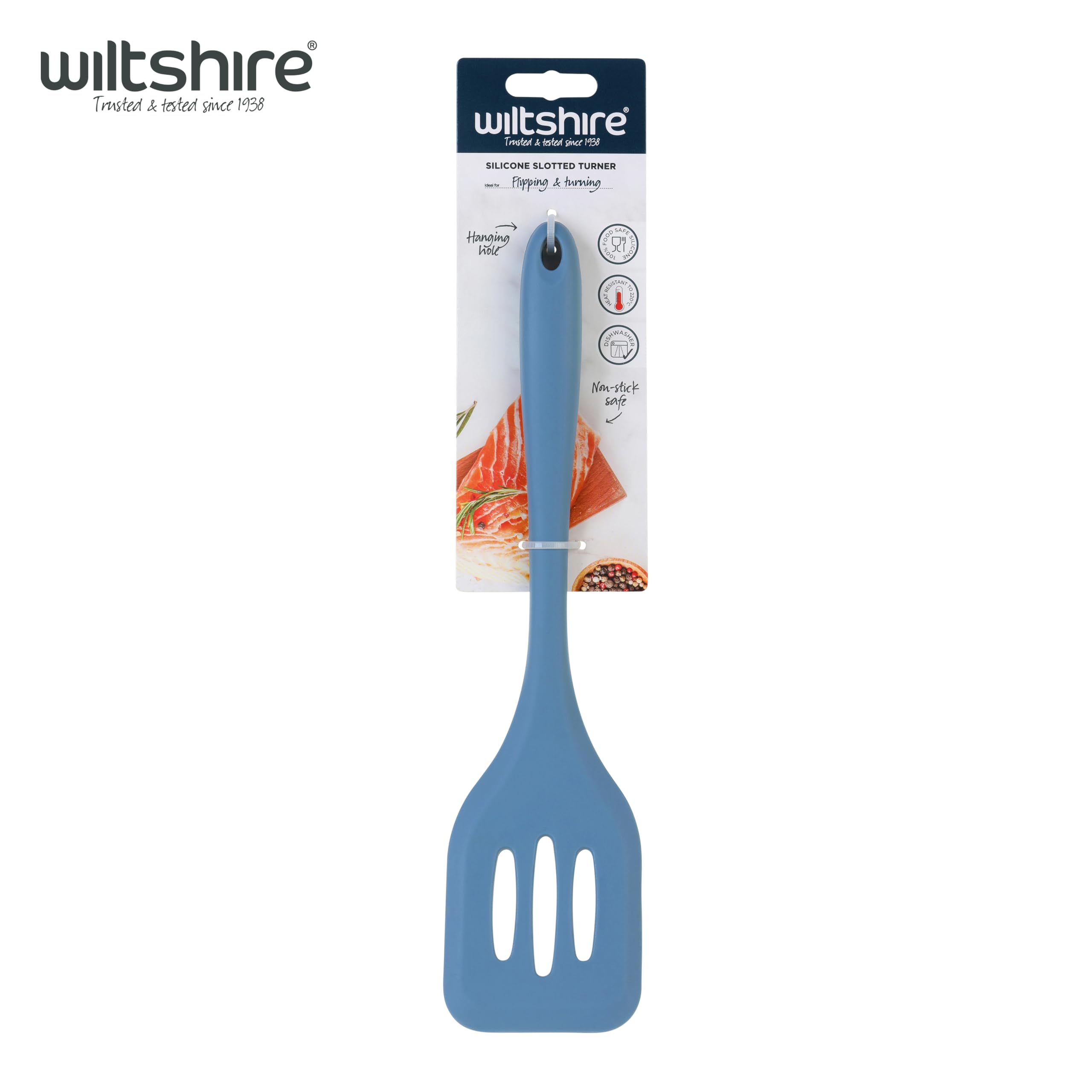 Wiltshire Silicone Slotted Turner, Flipping & Turning Tool, Fish Slice, Cooking & Serving Spatula, Heat-Resistant Utensil, Non-Stick, Non-Scratch, Petrol Blue, 29.5x6.9x1.7cm - Image 4