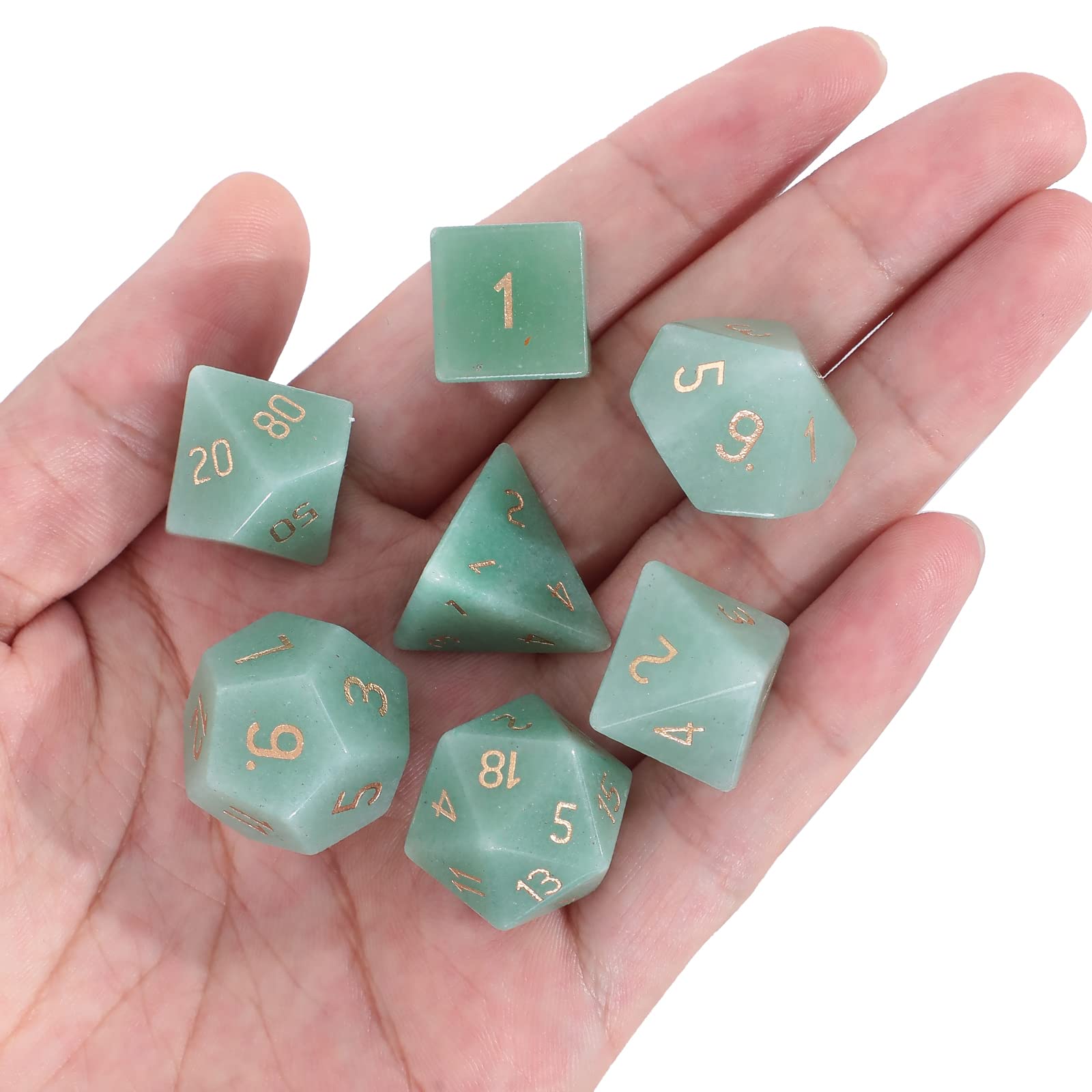 Lot de 7 dés polyédriques DND en cristal pour jeux de rôle Donjons et Dragons, aventurine verte