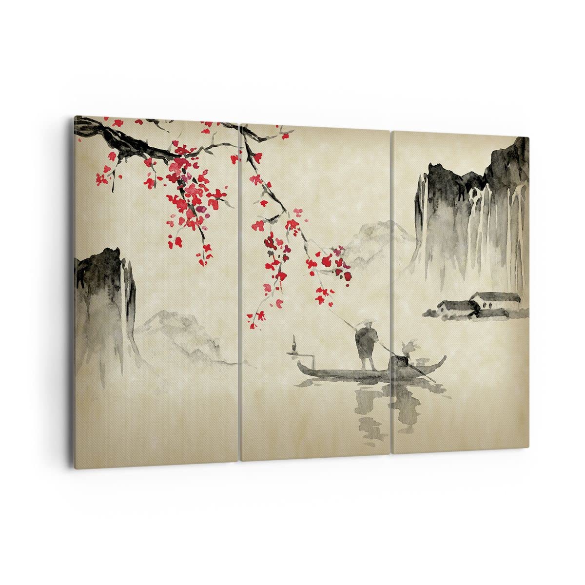 Lienzos decorativos 165x110cm Cuadro Sobre Lienzo Moderno Flor Cerezas Japón Grande XXL Dormitorio Cuadros Pared Imágenes Tríptico 3 Piezas Cuadros Decoracion Salon Wall Art Prints CE165x110-5020