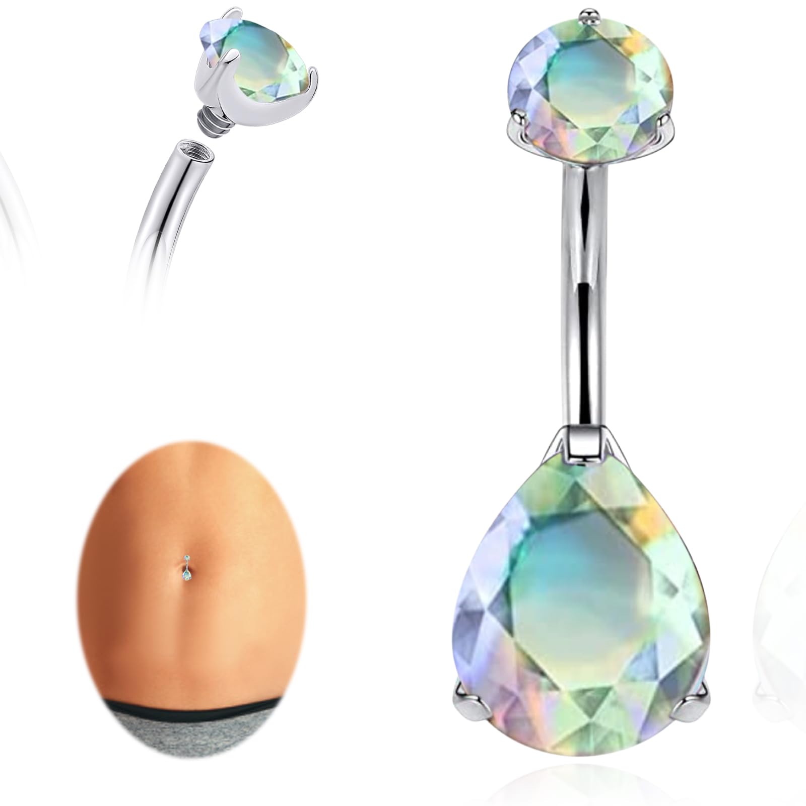 limerencia G23 Titanium Belly Button Rings hypoallergenic medical implant grade 14G Teardrop CZ Belly Navel Rings Piercing Belly Bars