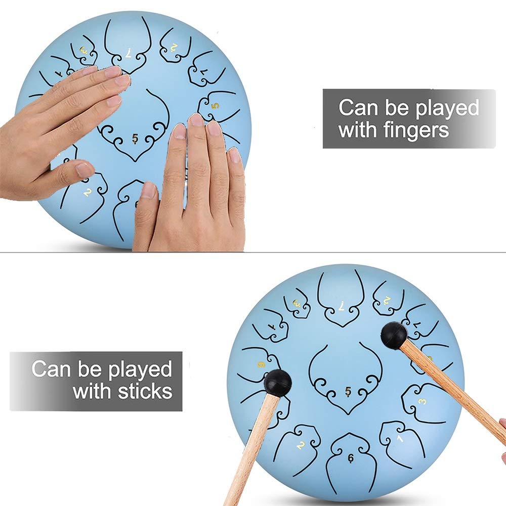 12 Pollici 13 Note Thumue Thumue Drum, C Strumento Percussioni A Chiave C Con Bastoncini, Set Di Barrette, Carry Borse E Tutorial Inglese, Per Meditazione, Musicoterapia (Color : Blue)