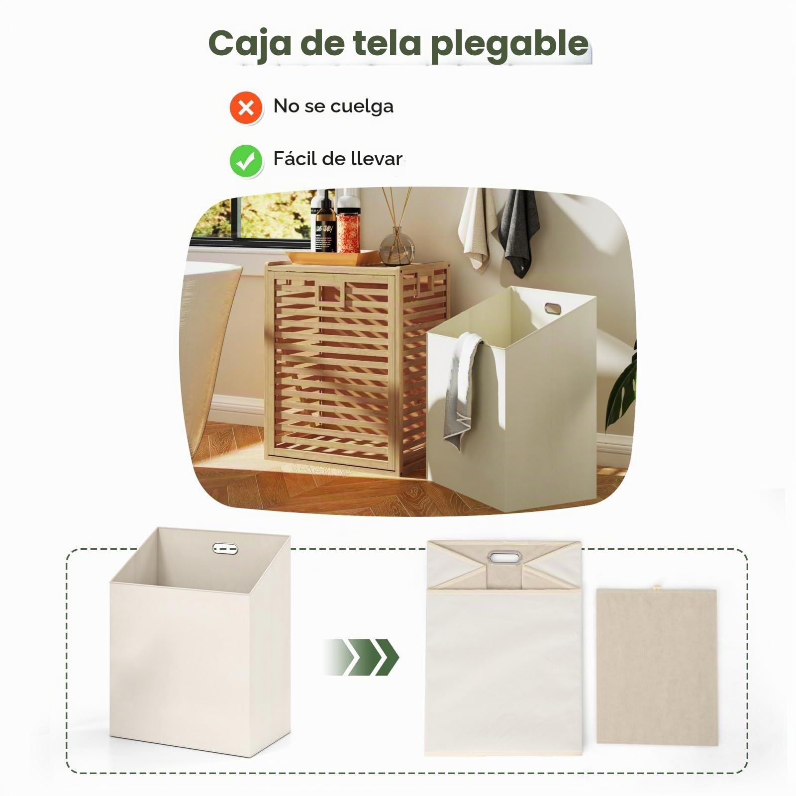 LIFEZEAL Cesto para la ropa sucia, 68L, cesta de bambú con bolsa de tela extraíble y plegable, ahorra espacio para baño, lavandería