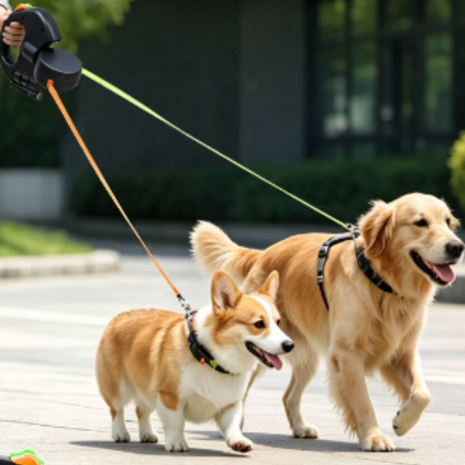 Guinzaglio Estensibile Doppio Cani, Blu, Guinzaglio Retrattile