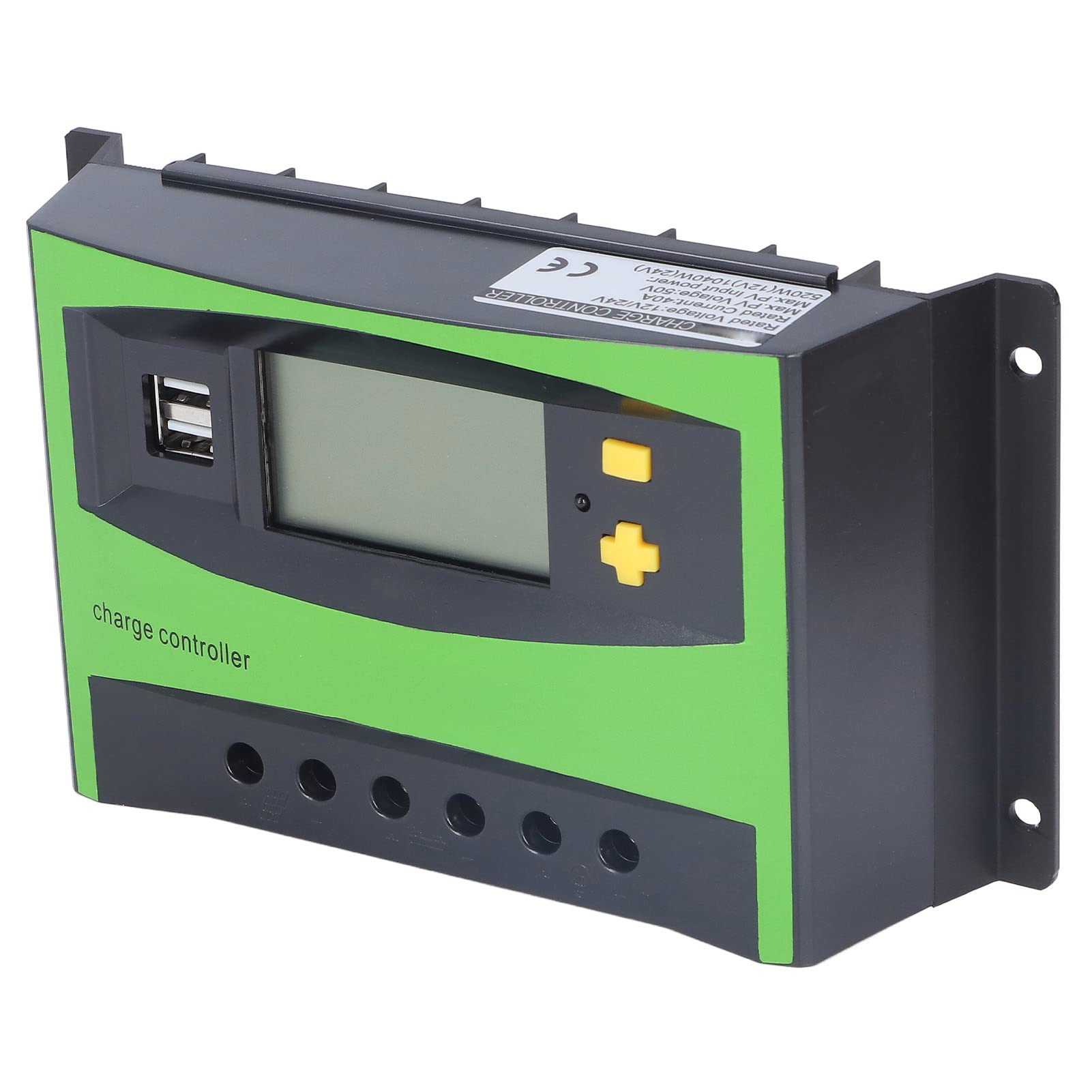 Controlador de carga Solar 40A 12V/24V, pantalla grande, controlador Solar resistente al agua con puertos USB duales, regulador de carga Solar