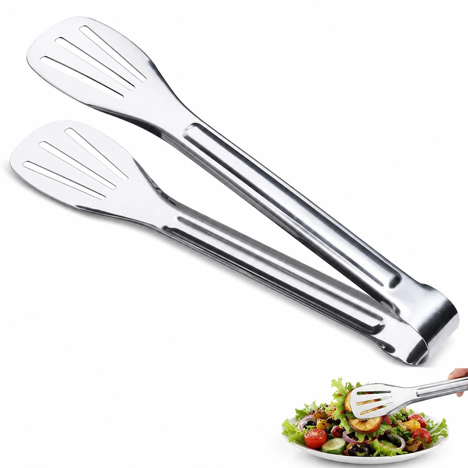 9 Inch 304 Stainless Steel Kitchen Tongs, Dishwasher Safe Cooking Tongs with Openwork Design, Non-Slip Grip for Salad, BBQ, Serving, Frying