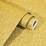 WESTICK Thick Gold Glitter Wallpaper Self Adhesive Sparkle Glitter Contact Paper for Walls Removable Stick and Peel Glittery Paper for DIY Project Salon Bedroom Cabinets Shelf Drawer Liner 12' x 80'
