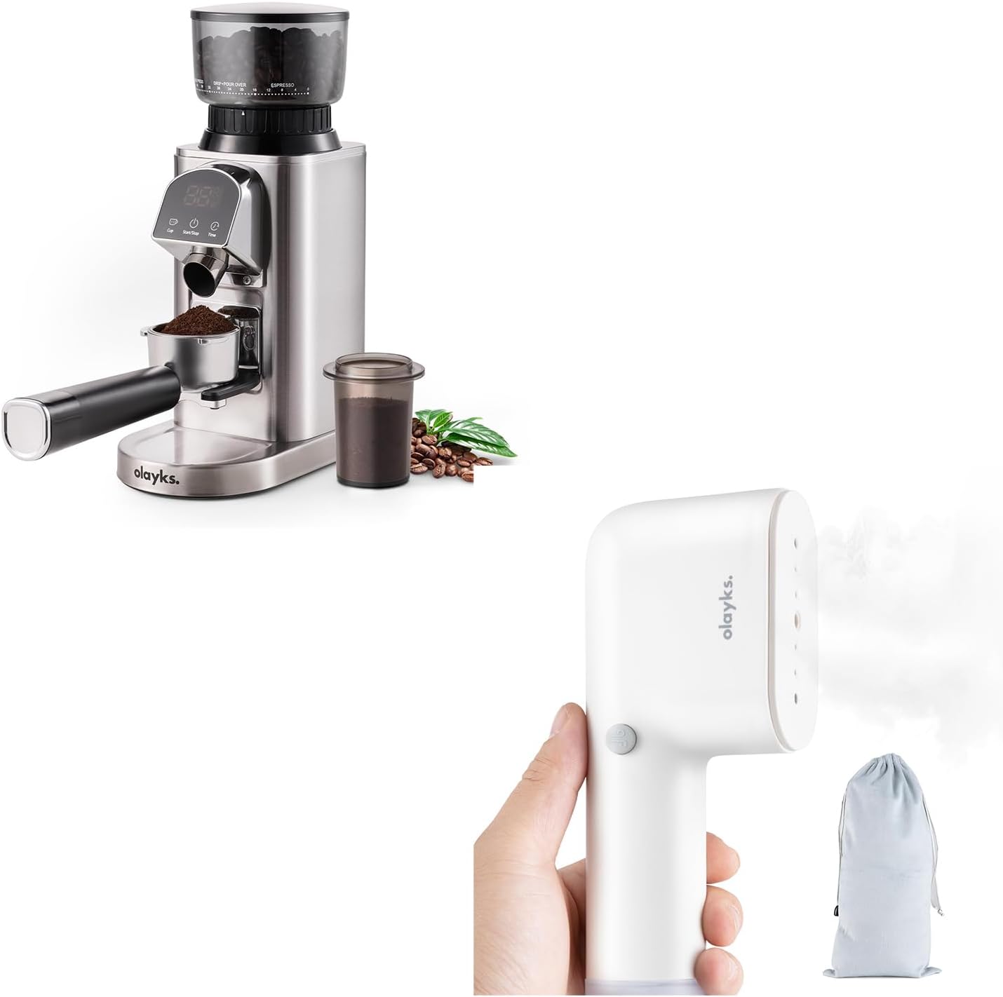 Conical Burr Coffee Grinder Electric with Electronic Timer, Anti-Static, Coffee Grinders for Home Use &Travel Steamer for Clothes, Fashion Portable Handheld Garment Steamer