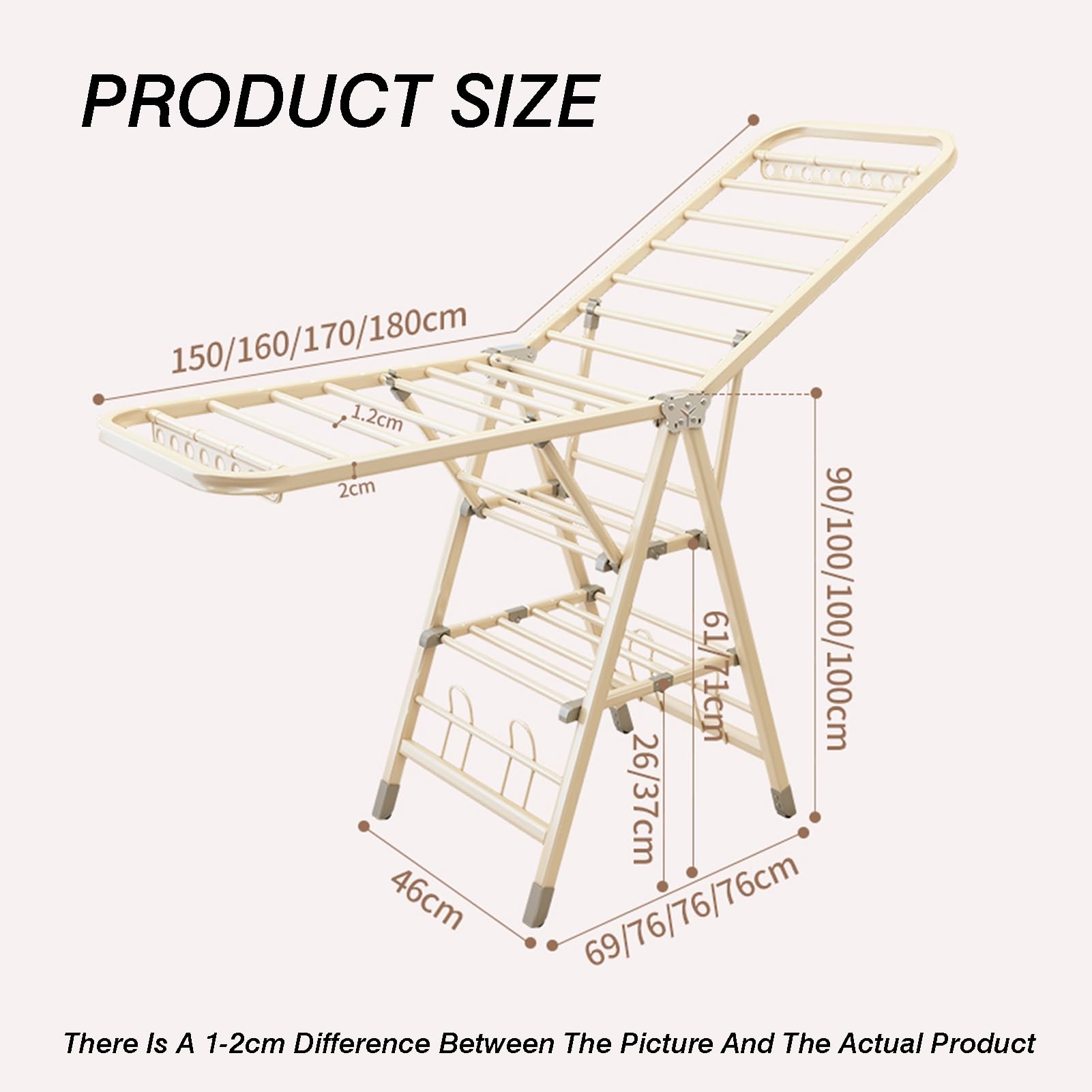 Wäscheständer – höhenverstellbar, Aluminiumlegierung, tragbar, freistehend, platzsparendes Design, 80 kg Tragkraft