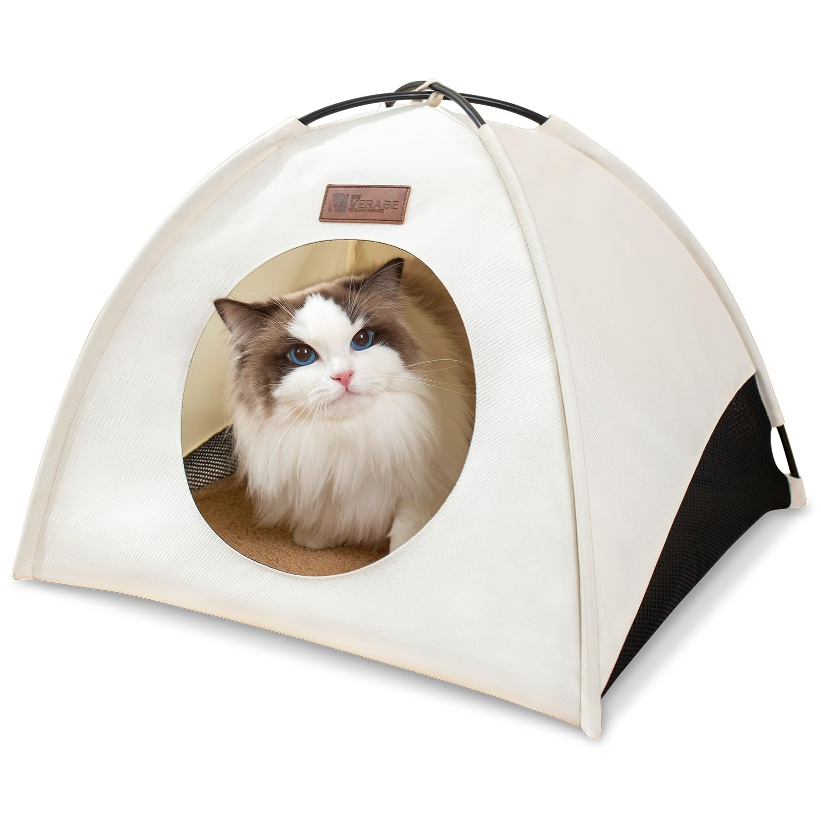 VERABE All-Season Cat Tent for Indoor/Outdoor, Assembly-Free Waterproof Cat House Bed with Removable Cushion, Cozy Cave for Cats & Small Dogs (Small, White)