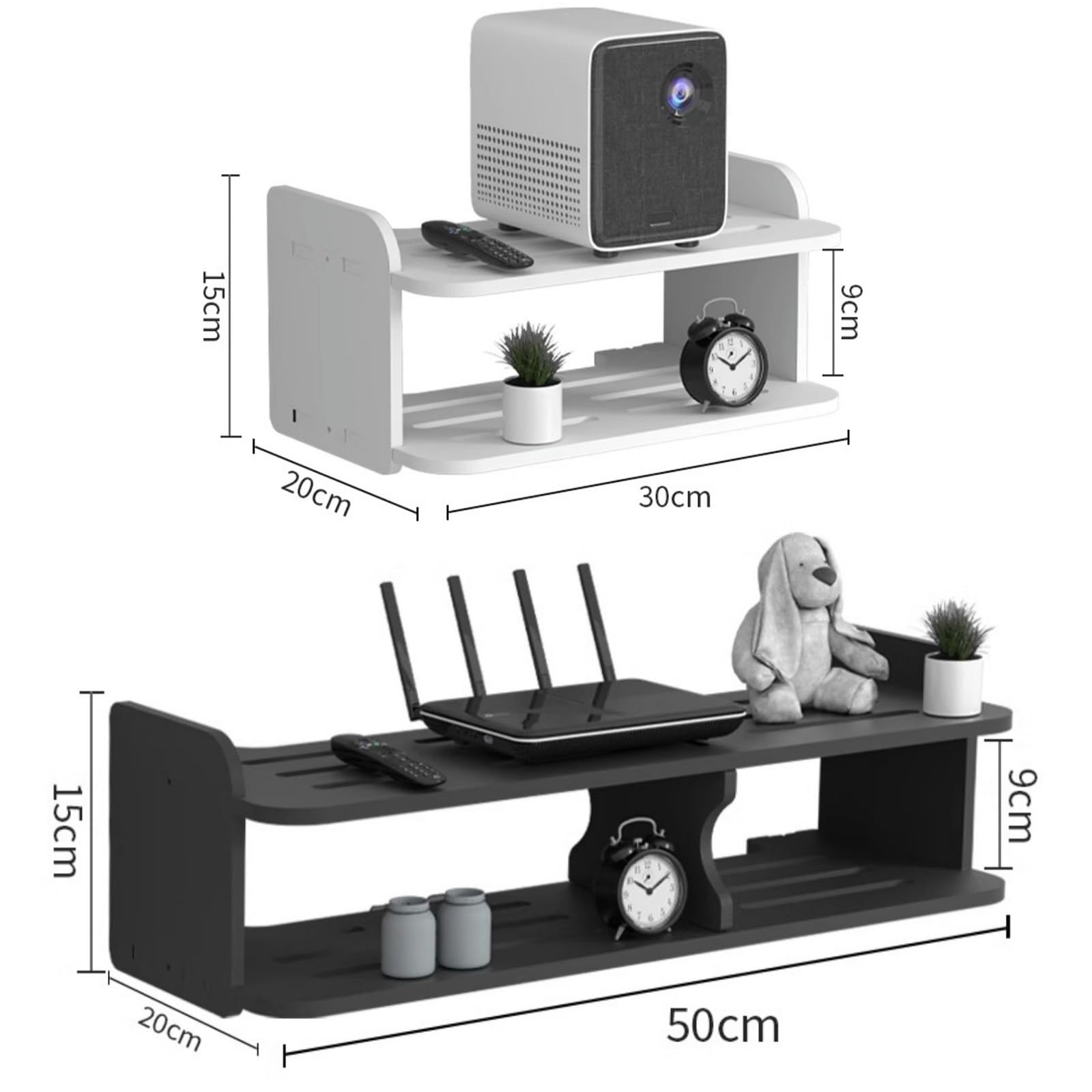 Scatola portaoggetti da parete per router, ripiano per la gestione dei cavi per TV Set-Top Box, mensola galleggiante per decorazione da parete, nero
