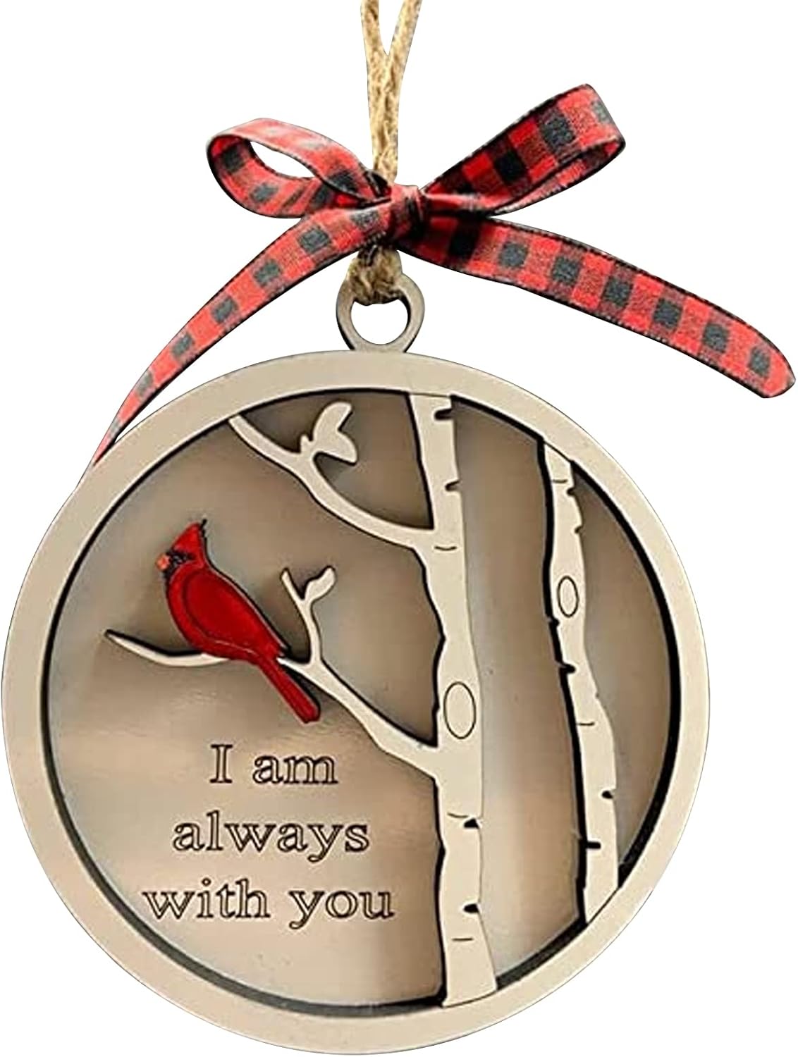 Handmade Memorial Ornament with Cardinals- We are Always with You Wooden Sympathy Grief Gift Memory Ornament in Loving in Remembrance Condolence Sympathy for Loss of Loved One (Single Cardinal)