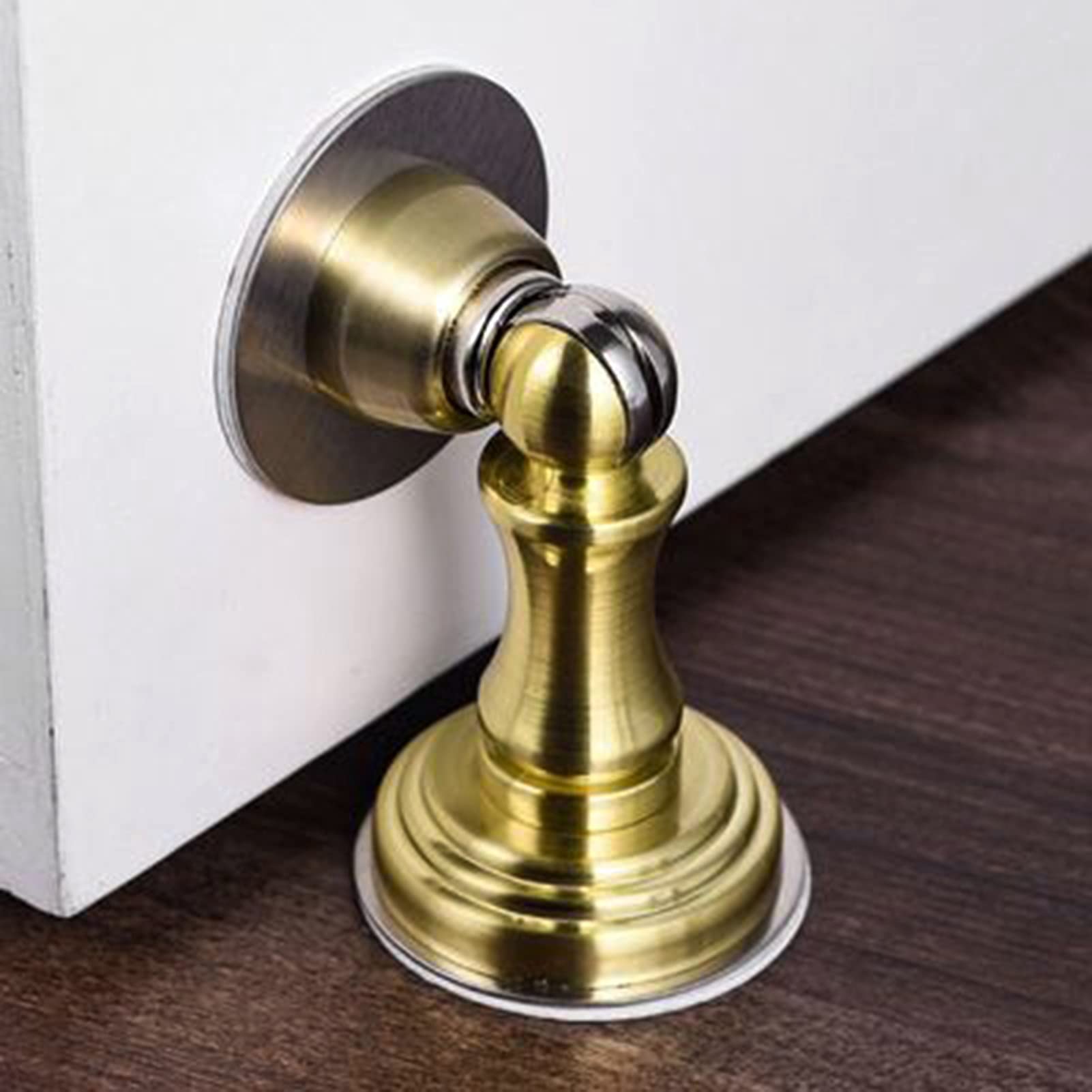 Tope de Puerta， Tope de Puerta de Acero Inoxidable Tope de Puerta for Montaje en Pared o Suelo con Tornillos y Cinta Adhesiva de Doble Cara sin Necesidad de taladrar.(Gold)