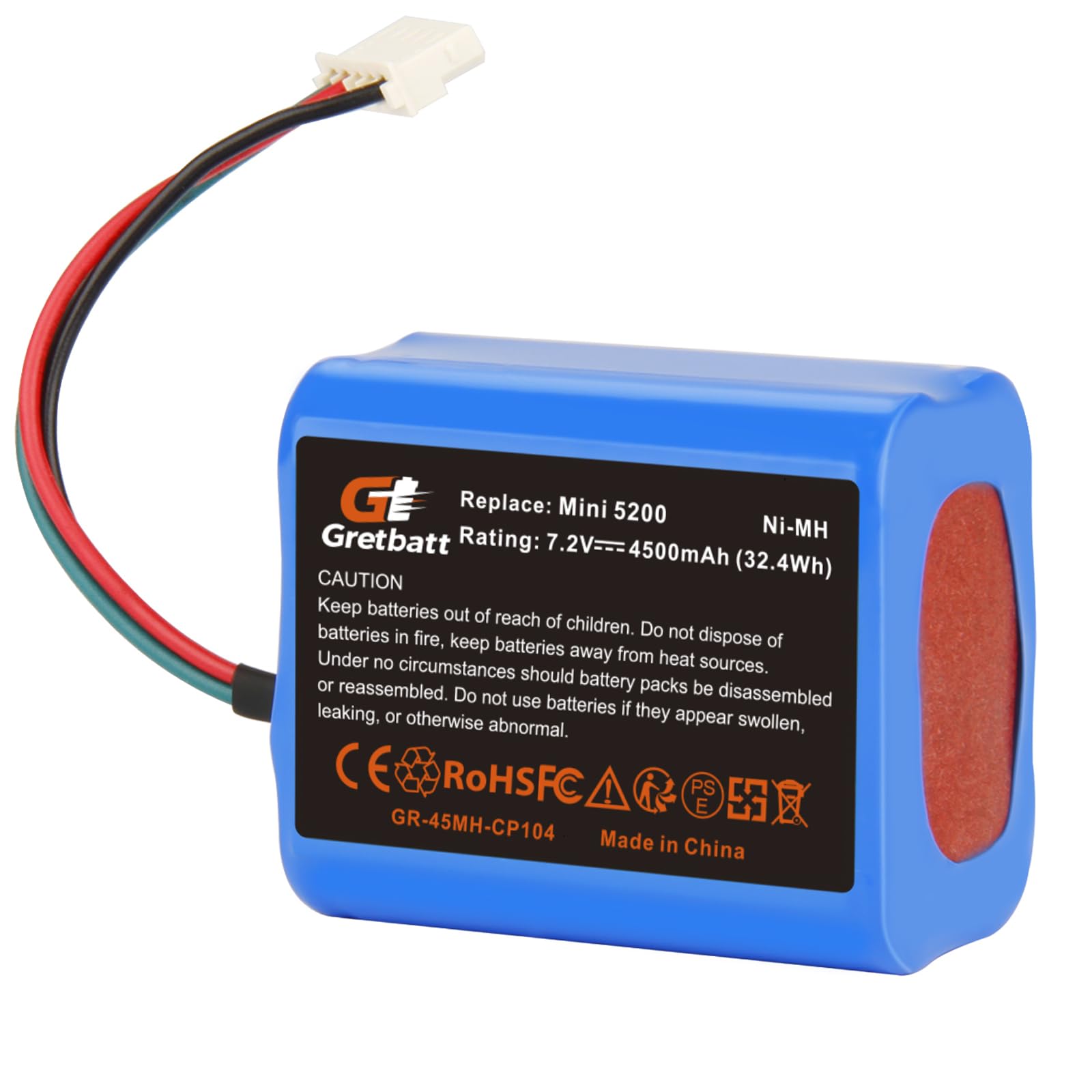 Batterie Rechargeable Ni-MH 7.2V 4500mAh, Batterie de Rechange pour IRobot Braava 380, 380T, 390T, Compatible avec Les Robots nettoyeurs Mint 5200, 5200B et 5200C.