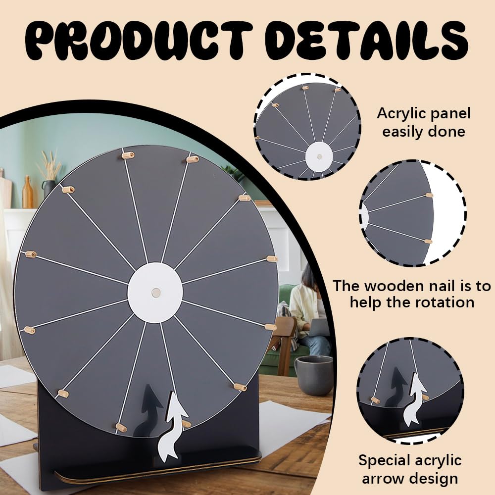 Glücksrad zum Drehen, 29cm Glücksrad zum Selbstgestalten, Roulette-Spinner des Glücks mit 12 Slots, Glücksrad zum Drehen für Hochzeitsspiele, Lotteriespiele, Wortspiele, Karneval Party
