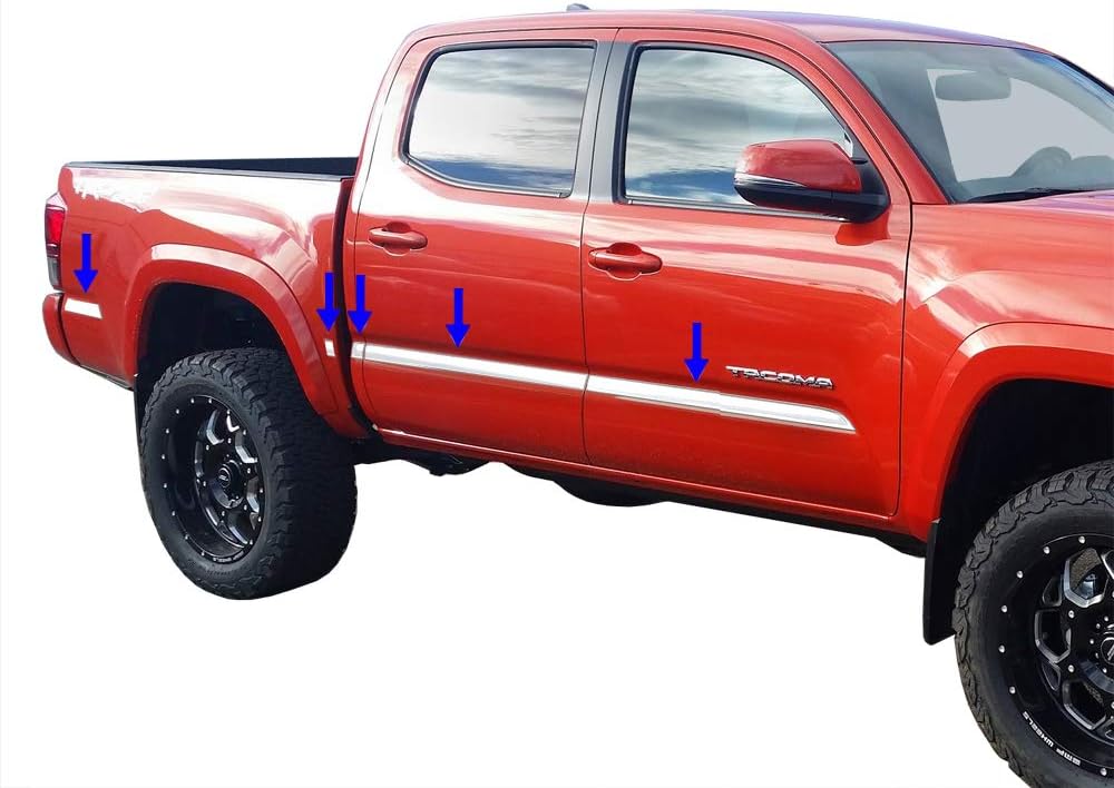 Made in USA! Compatible with 2016-2023 Toyota Tacoma Double Cab 5' Bed Above Body Line Body Side Molding Trim 2" Wide 10PC