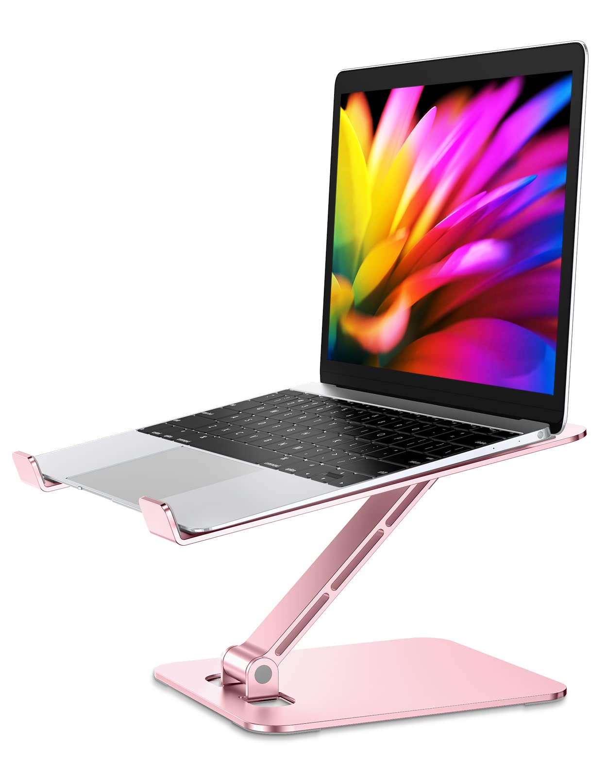 Zewwen Laptop Stand for Desk, Ergonomic Adjustable Foldable Computer Stand with Heat-Vent, Aluminium Alloy Laptop Riser Compatible with MacBook Air, Pro, Dell XPS, Samsung, 10”-16" (Rose Gold)