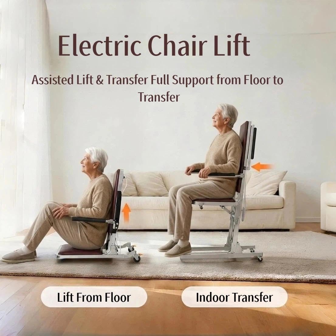 Genérico Sillón Eléctrico para Levantarse del Suelo, Silla de Elevación para Asistencia de Ancianos (hasta 120 kg), Elevador Móvil Compacto con Ruedas Grandes para Hogar y Cuidado