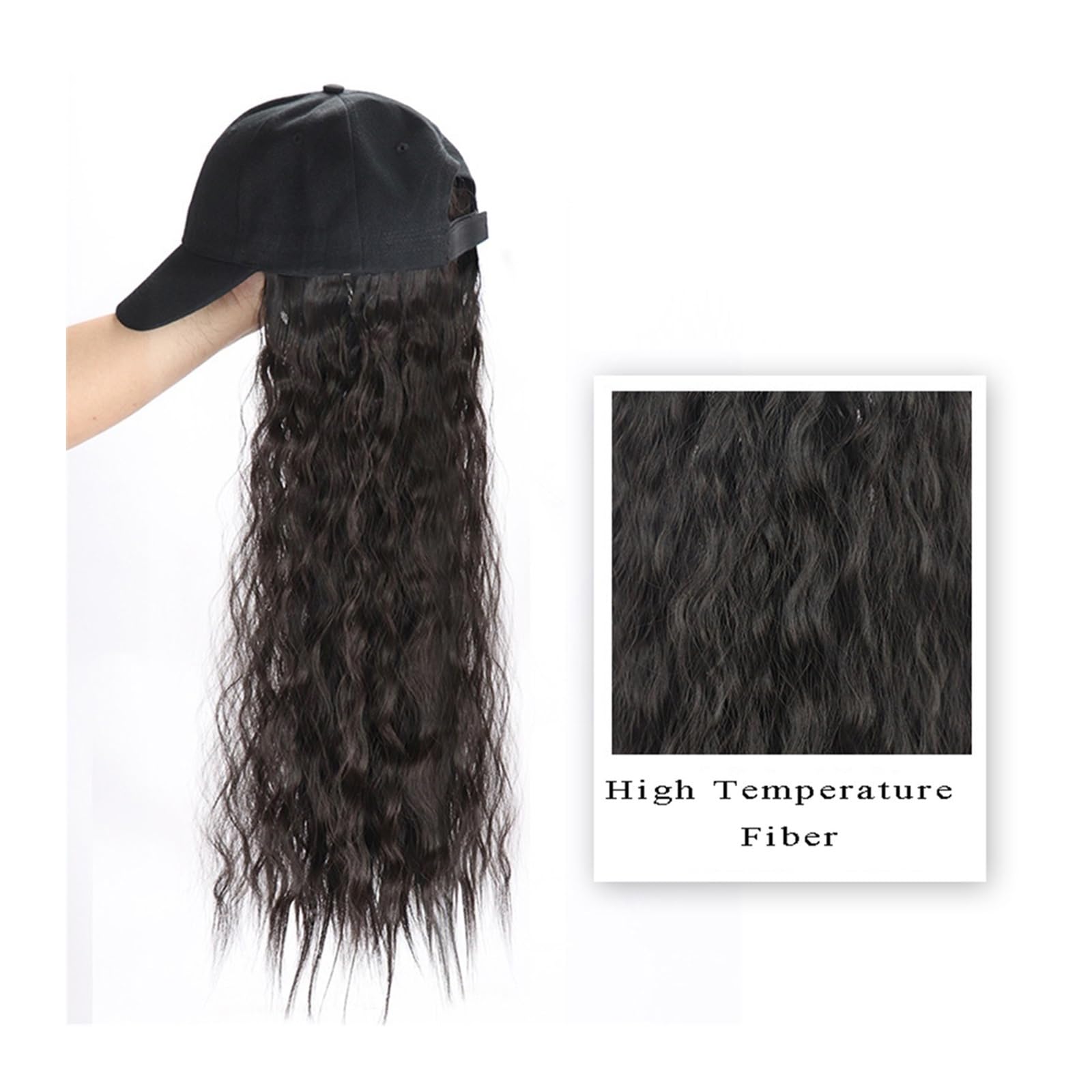 Gorra Calva Peluca larga y rizada con gorra de béisbol for mujer Pelo sintético Sombrero ajustable una pieza peluca pelo Gorro de Pelo(B)