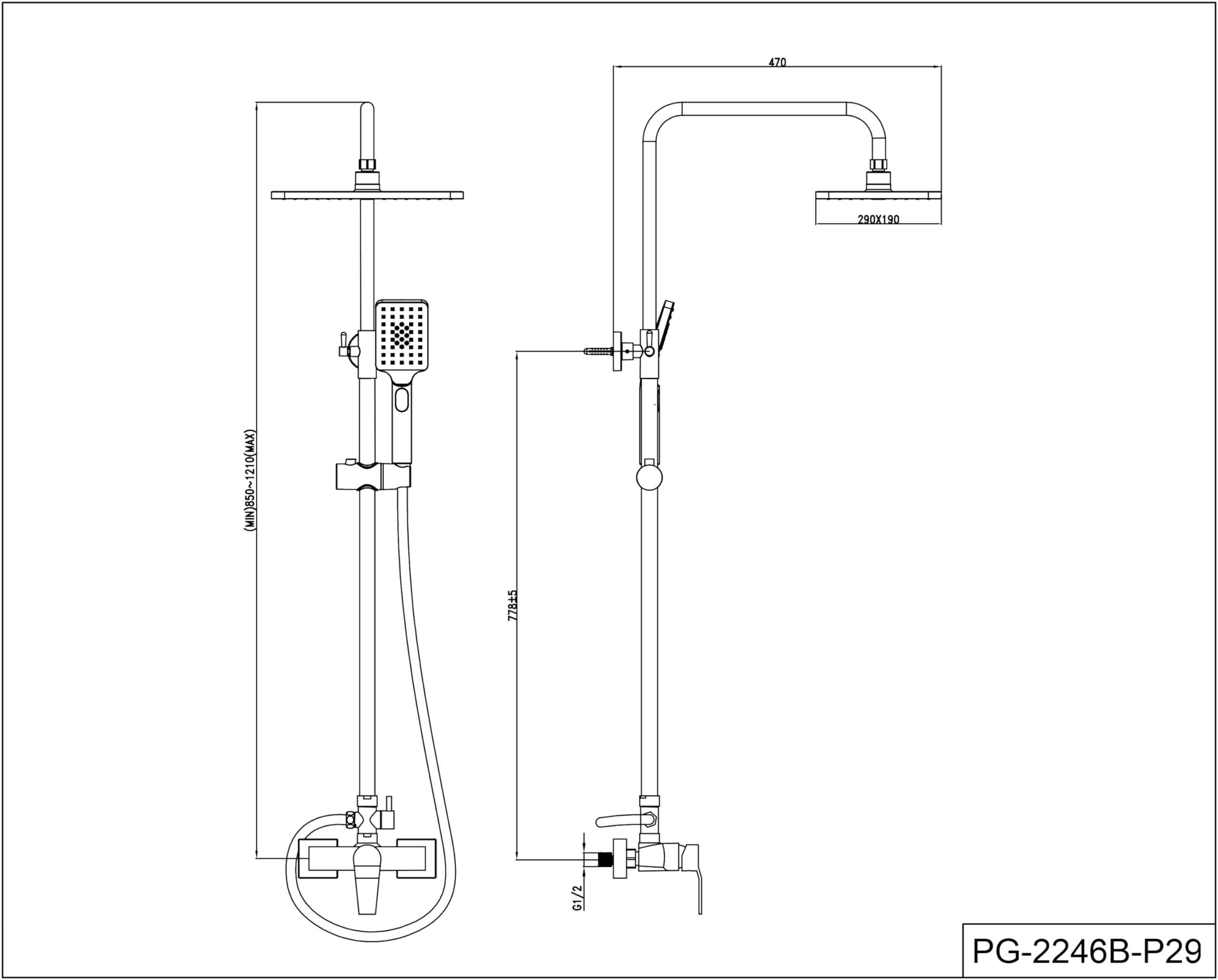 YOOZENA Duscharmatur Komplettset, Regendusche mit Armatur, Duscharmatur Schwarz, Duschsystem mit Regendusche, Duschkopf mit 3 Strahlarten, Duschstange