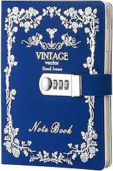 Diário de bloqueio digital para caderno de anotações com combinação de caderno de anotações de couro com impressão de diário e bloqueio de bronze, Azul