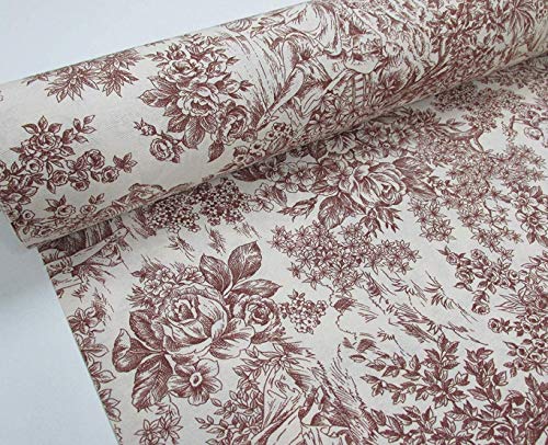 Confección Saymi - Tissé de mts de longueur 2,45 Toile de Jouy imprimée Ref. Romantica Marron, largeur 2,80 m.