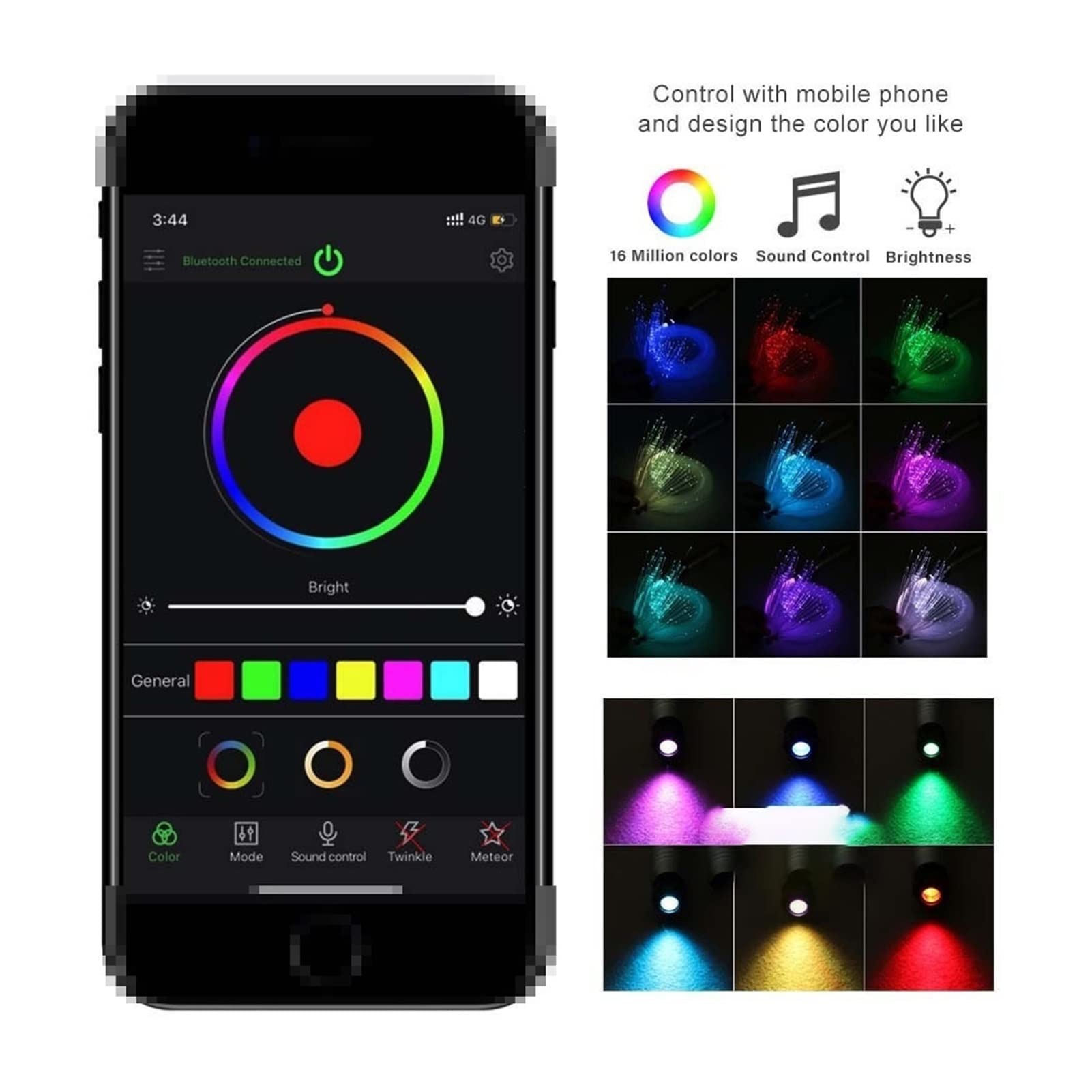 DC12V 6W RGB. Światła gwiazdy dachowej samochodu PROWADZONY Światłowody gwiazda sufit Lekkie zestawy 2M 0,75 100~460pcs Światłowód ze sterowaniem RF Wysoka Wydajność(Mixed 380pcs 3M)