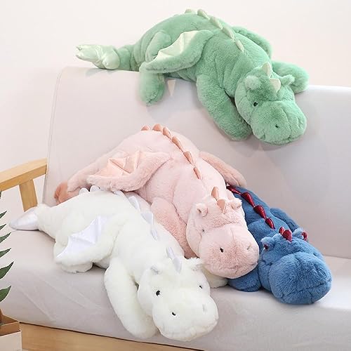 Miniatura 10 de ARELUX Peluche grande de dragón de 36 pulgadas, suave peluche de pterosaurio verde, almohada gigante de dinosaurio mullido con alas para amigos
