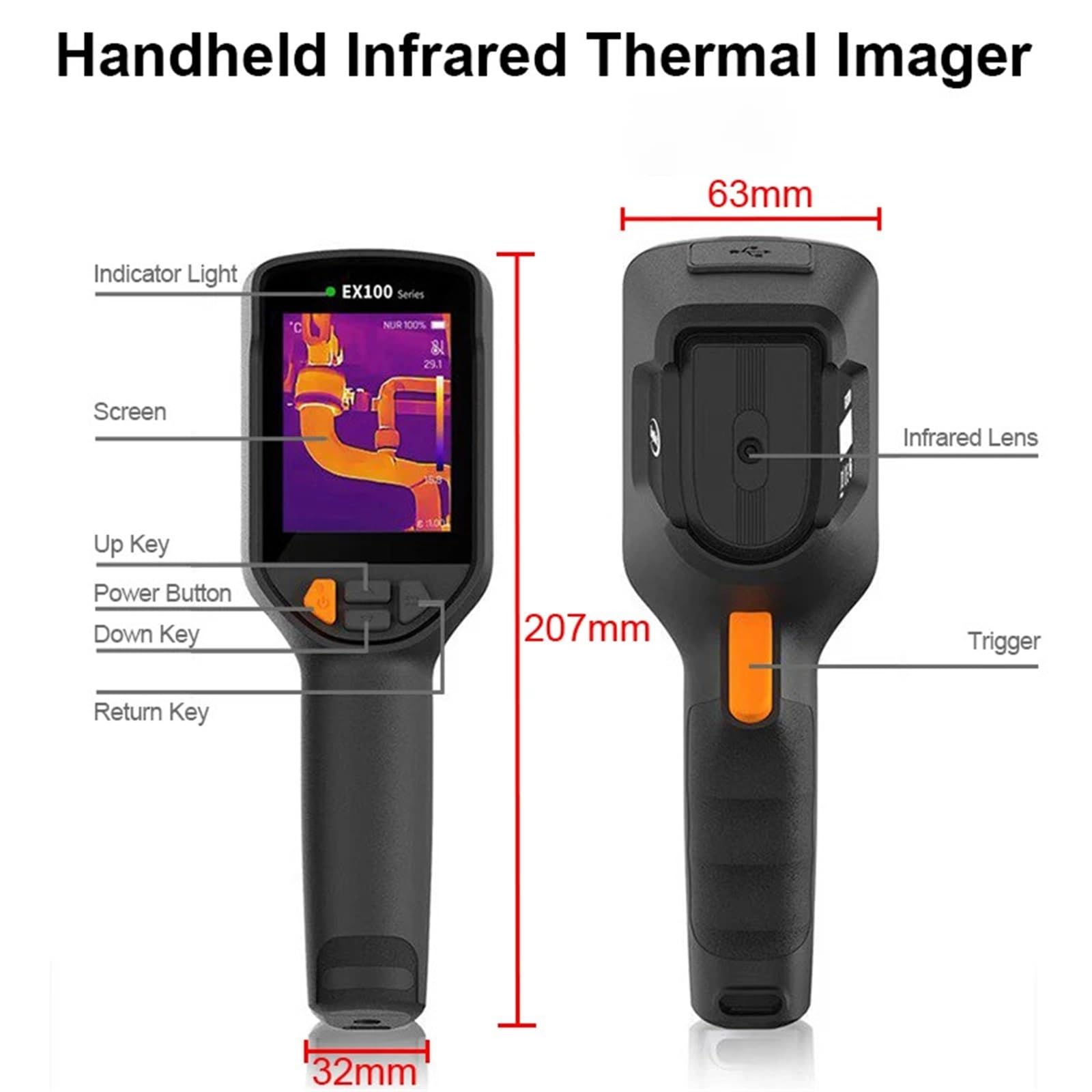 Cámara Termográfica, Cámara Térmica Imager -20 ℃ ~ 550 Calefacción Por Suelo Radiante Detector De Fugas Tuberías Agua Eléctrica Imágenes Portátiles
