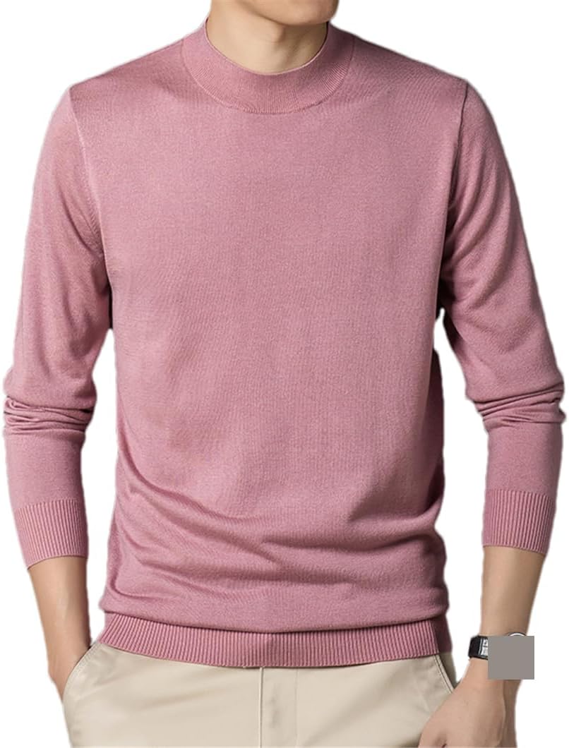 Mens Silk Wool Knit Tee Shirts Silk Sweater Male Half Turtleneck Solid Color Soft Wool Jumpers