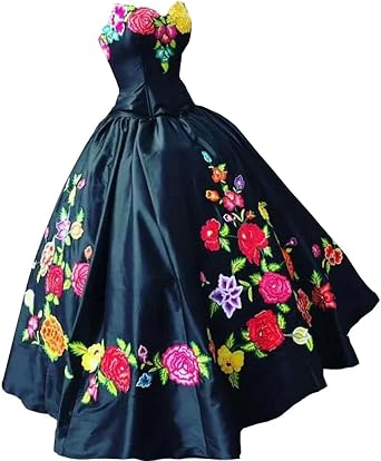Amazon.com: Vestido formal con diseño de flores de rosas en relieve, vestido  de quinceañera vintage sin tirantes, línea A 2022 : Ropa, Zapatos y Joyería