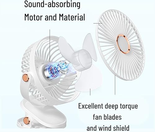 Miniatura 7 de Ventilador de escritorio con clip con luces, recargable por USB, 2400 mAh, 5 niveles de velocidad de flujo de aire, ventilador personal portátil de